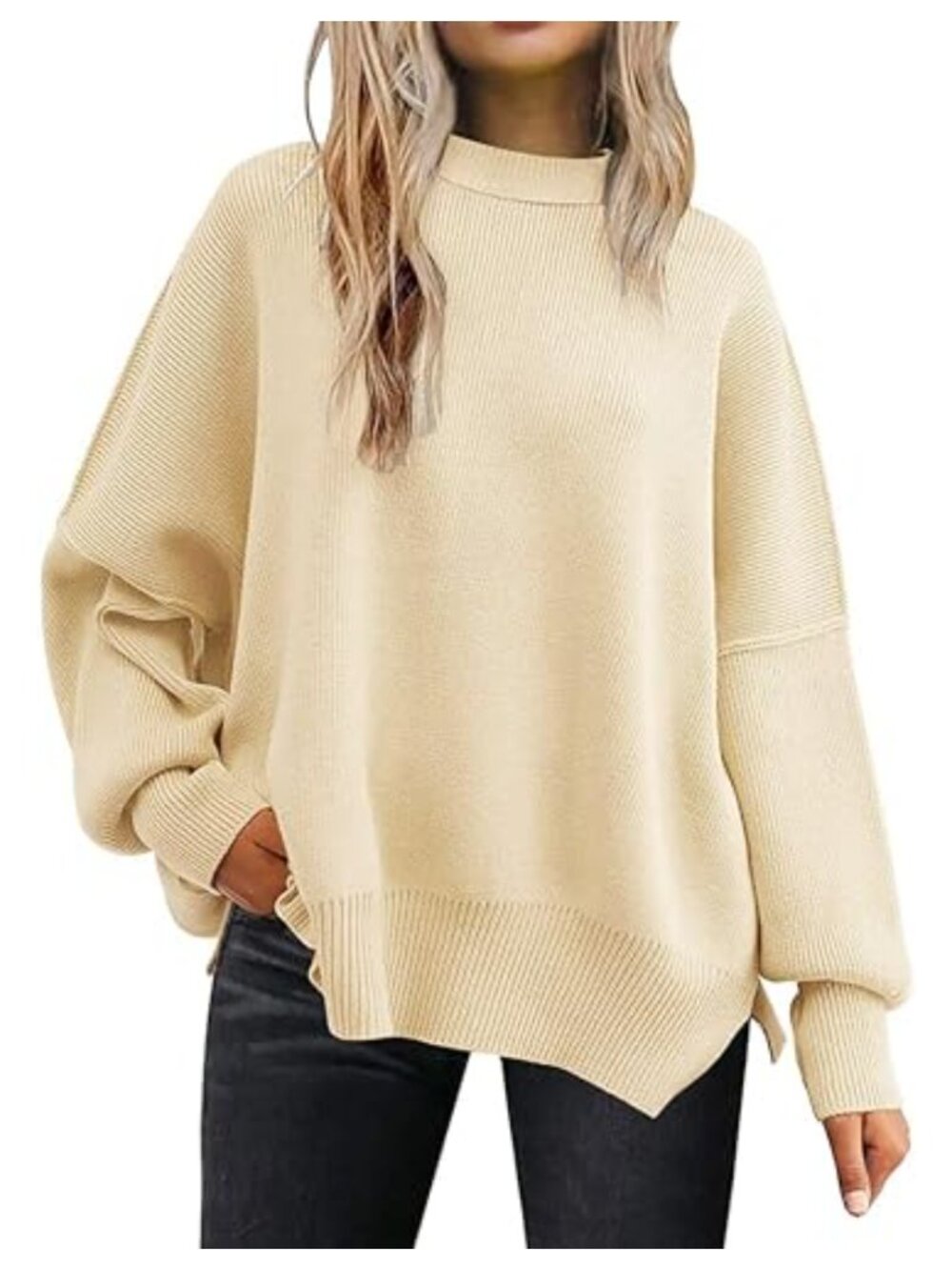 Womens Batwing Crewneck Long Sleeve Oversized Pullover Sweater